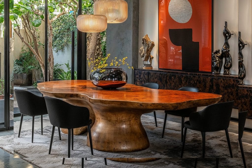 Modern-dining-room-with-sculptural-trending-dining-table