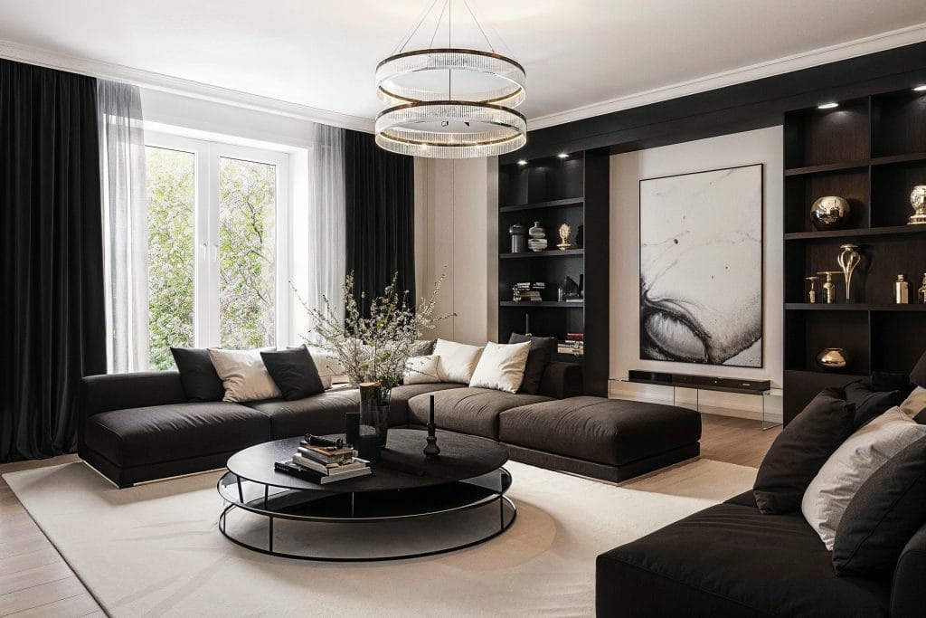 Modern-living-room-with-black-accents-exuding-luxury-in-home-decor-trends-2028-by-Decorilla-